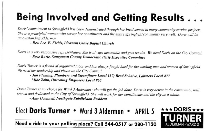 Flyer for Doris Turner Election to Alderman for Ward 3 